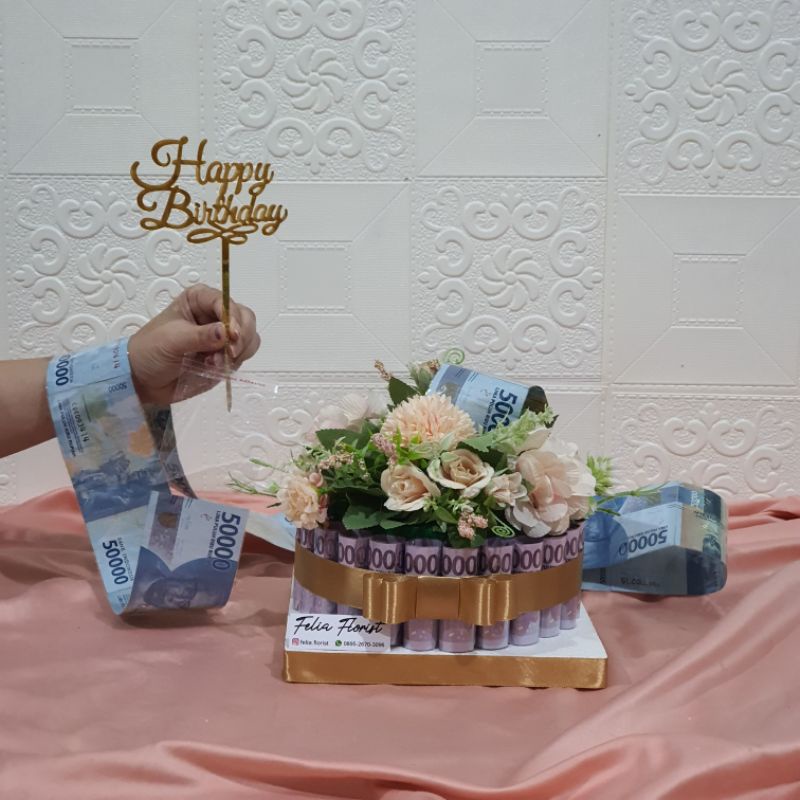 Kado Ultah Hadiah Anniv Birthday Gift Pacar Orang Tua Bunga | Pull Out Money Cake Kue Uang Tarik