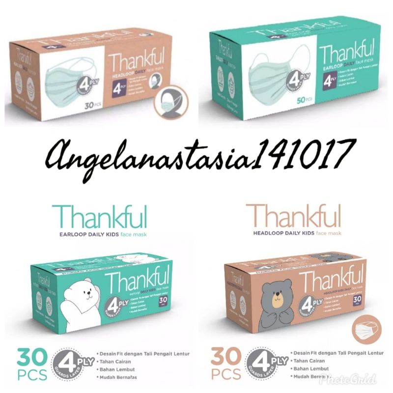 Masker Thankful Headloop Earloop 4 PLY isi 30 Pcs/masker thankful headloop earloop 4ply isi 30 pcs