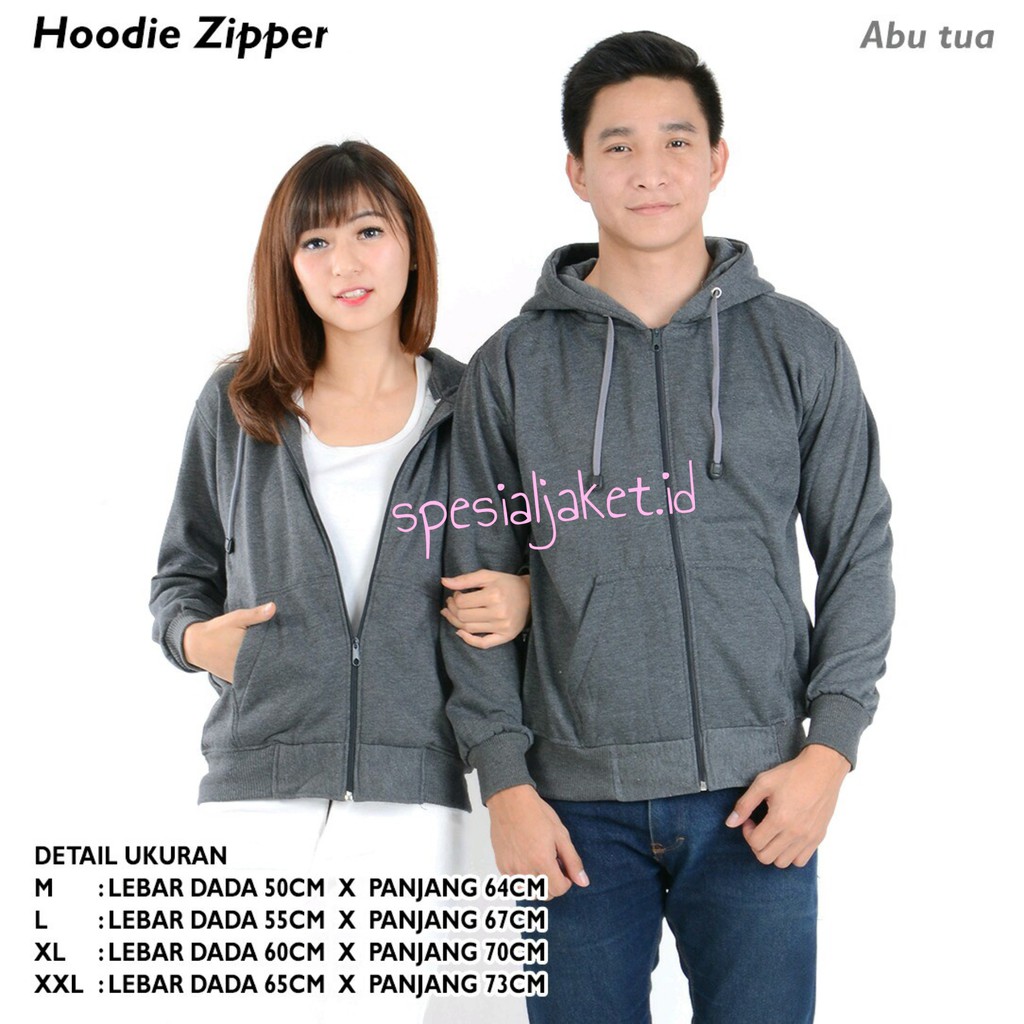 JAKET POLOS HOODIE ZIPPER SIZE M-XXL ( PRIA & WANITA )-ABU TUA