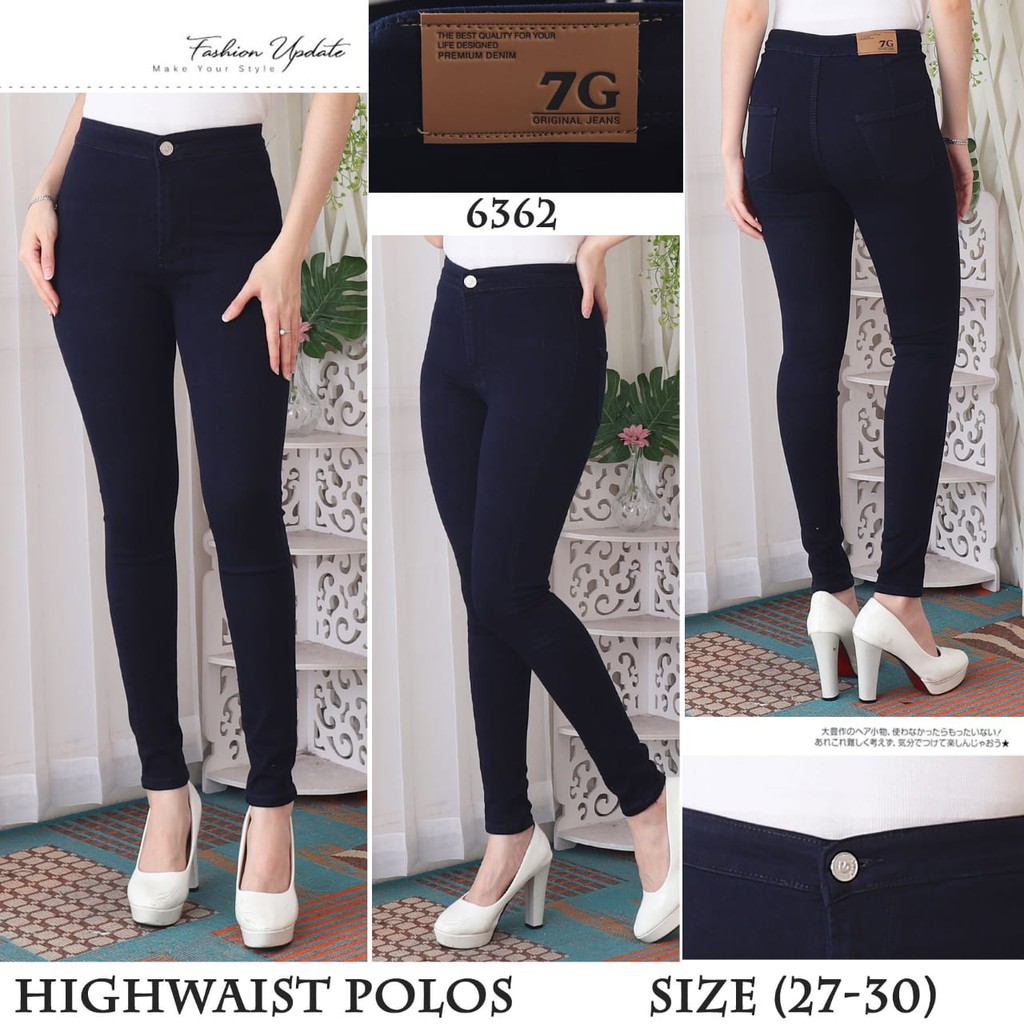 7C-G CELANA JEANS PREMIUM HIGHWAIST POLOS NEVY /PINGGANG TINGGI JEANS /STREACH /27 - 30