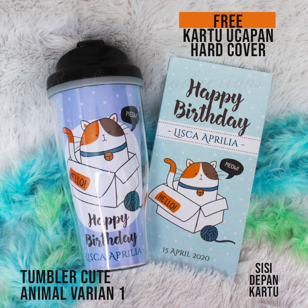 Tumbler Cute Animal Untuk Hadiah Ulang Tahun FREE Kartu Ucapan Hardcover