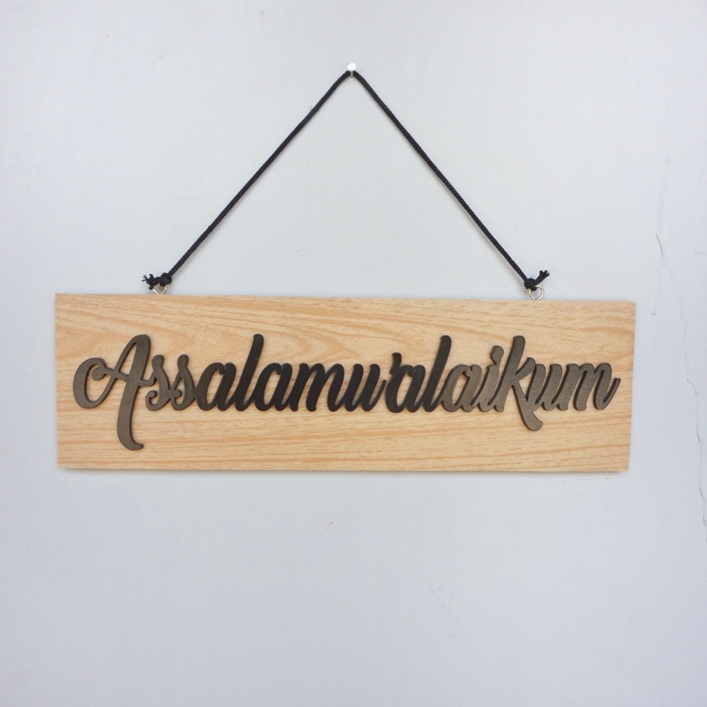 wall deor tulisan timbul assalamualaikum papan kayu