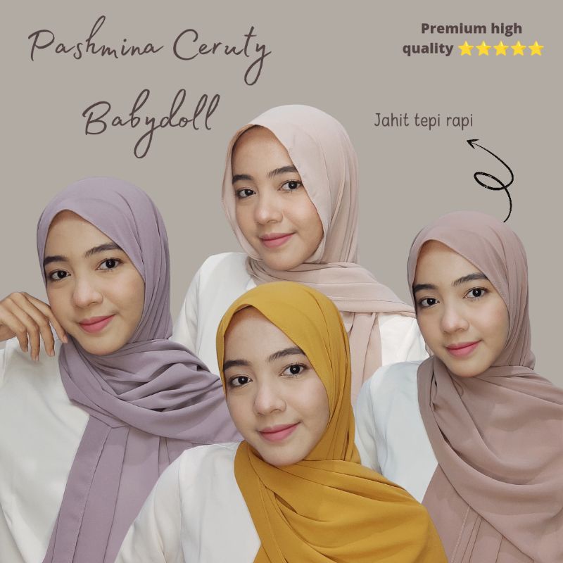 Pashmina ceruty babydoll PREMIUM  | 175x75 ceruti babydoll JAHIT TEPI