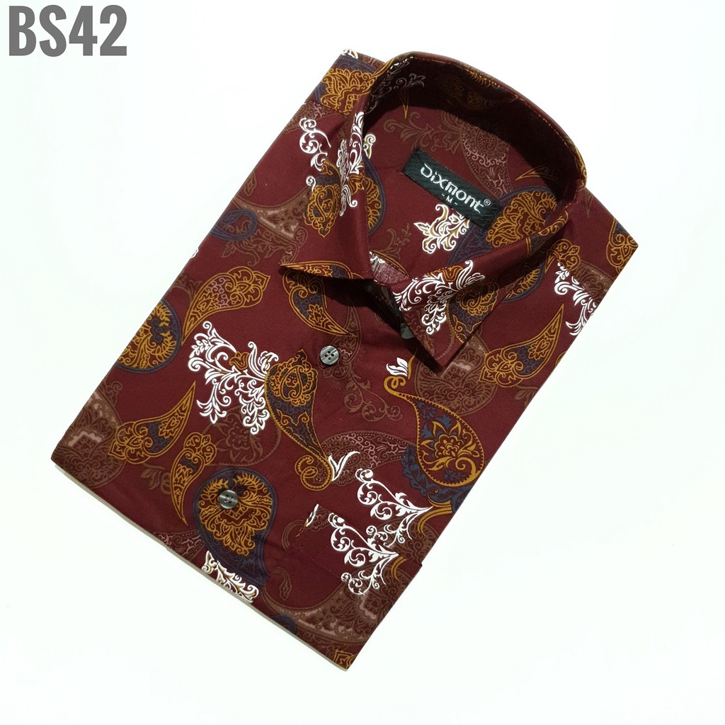 Kemeja Batik Pria Lengan Pendek BS42 Katun Modern Dixmont Semi Slimfit Premium