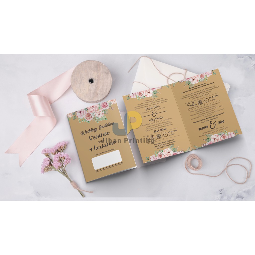 Cetak Undangan pernikahan custom warna coklat