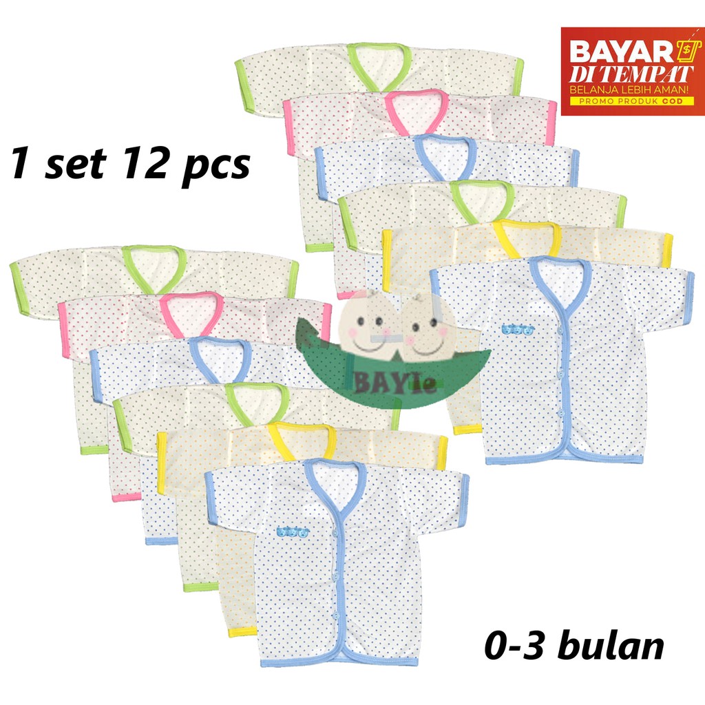 BAYIe - 12 Pcs  Baju Bayi Lengan Pendek Motif POLKADOT TASYA Baru Lahir(New Born) umur 0-3 bulan