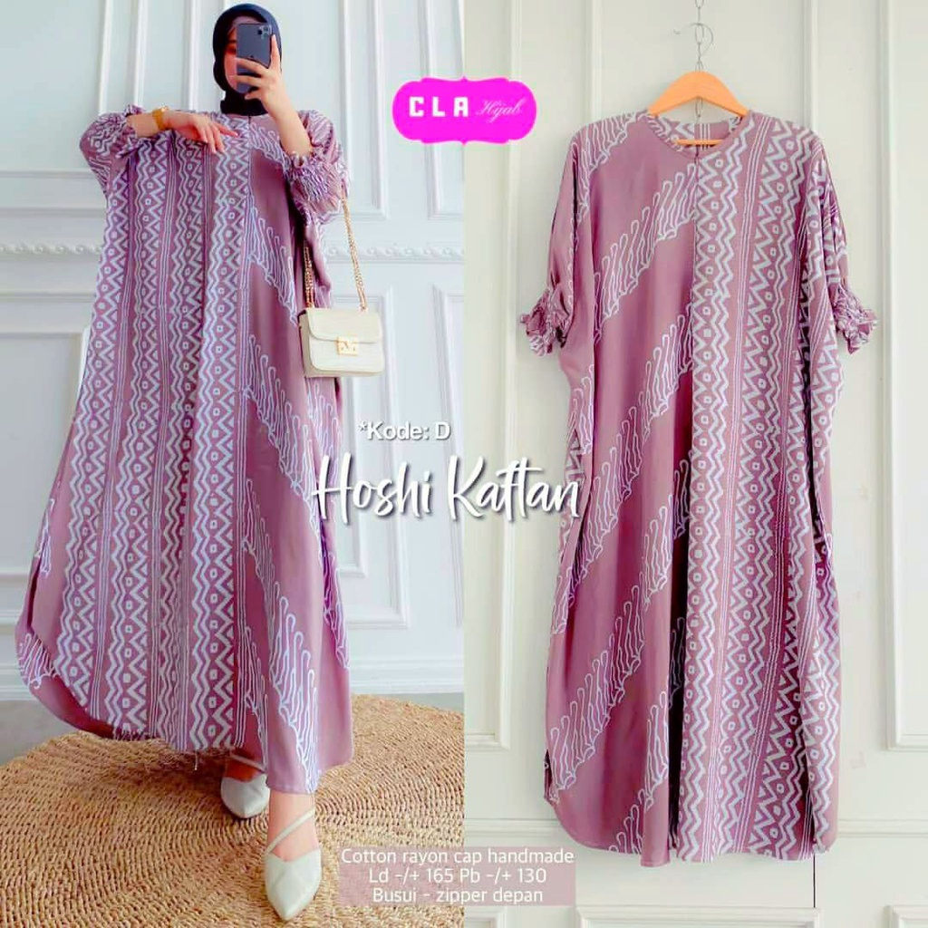 Hoshi Kaftan Wanita Jumbo Rayon Premium Gamis Dress Kaftan Batik Kekininan Bigsize LD 165 cm