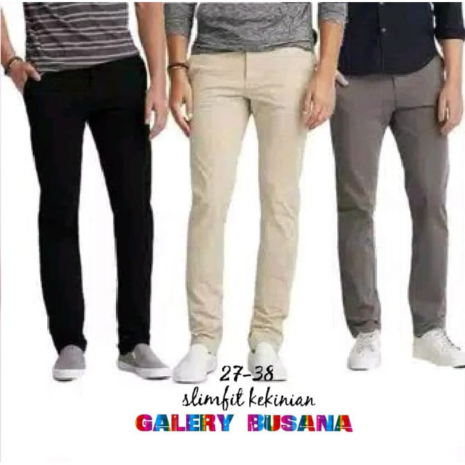 CELANA CHINO Panjang pria Slimfit KERJAHARIAN Santai Casual Formal Hitam Abu Cream Mocca Size 27-38