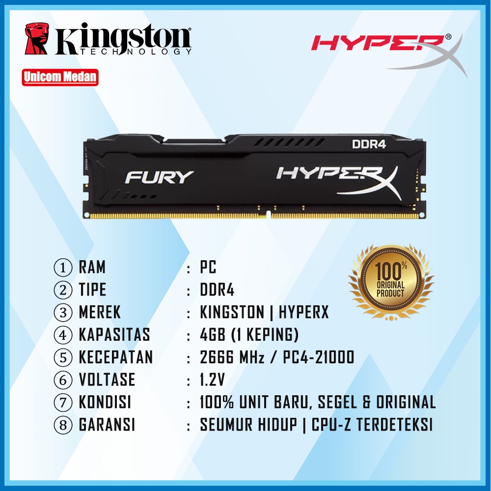 RAM PC DDR4 4GB HYPERX 2666MHZ | PC4-21000 | KINGSTON | RAM GAMING | PC GAMING