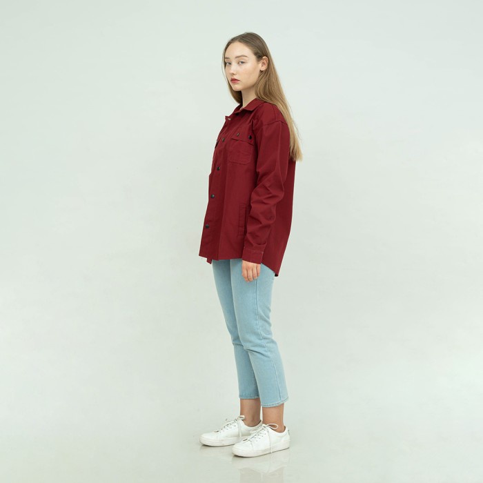 Jaket parka outer jaket wanita semi parka warna Marun unisex