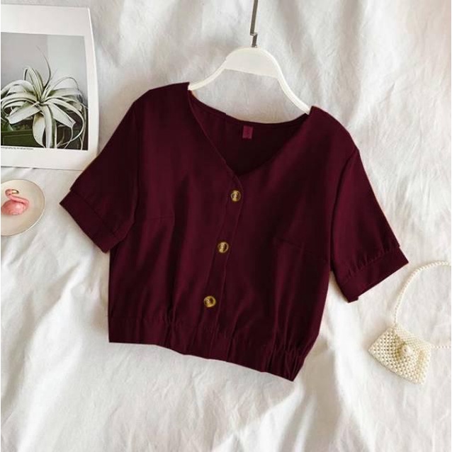1KG MUAT 6PCS | ZOYA CROP BLOUSE BASIC TOP HITS SELEBGRAM FASHION OOTD MASA KINI-ZYCROP MAROON