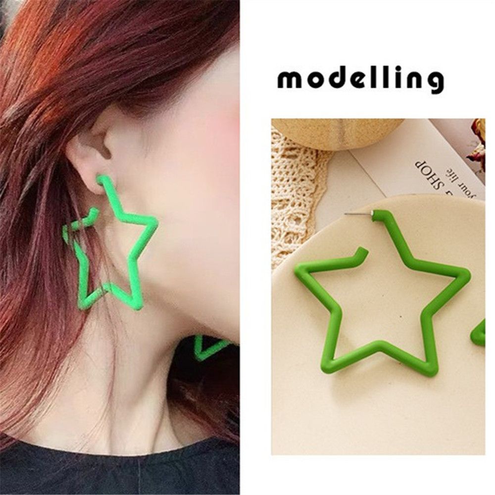 ROW Accessories Geometric Earrings Fashion Hoop Earring Colorful Star Women Cute Personality Vintage Bright Fluorescence/Multicolor