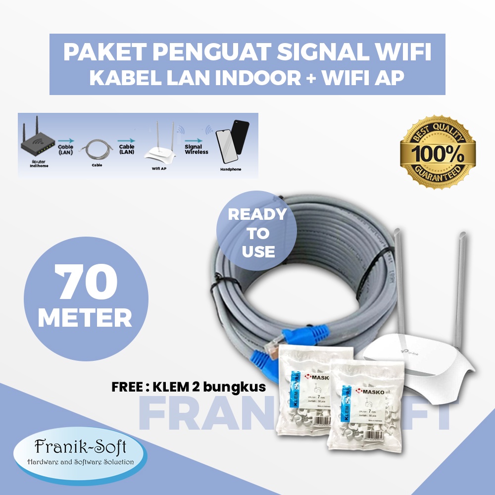 Paket Penguat Sinyal Kabel LAN 70 Meter Indoor + WIFI AP Untuk Memper Panjang Signal Indihome