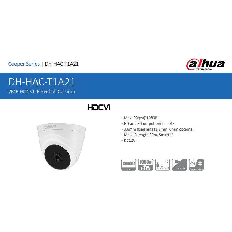 DAHUA HAC-T1A21 DAHUA INDOOR CAMERA COOPER SERIES 2MP ORIGINAL / GARANSI RESMI 2 TAHUN