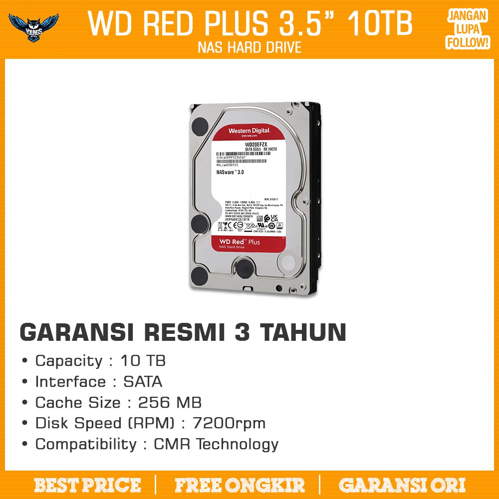 WD RED PLUS 3.5&quot; 10TB RESMI - NAS HD HDD HARDISK HARDDISK INTERNAL PC