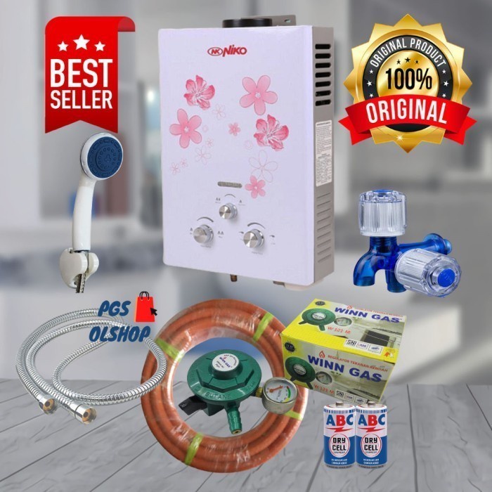 WATER HEATER / PEMANAS AIR KAMAR MANDI GAS PAket Lengkap Selang LPG