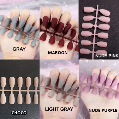 24Pcs  Set Kuku Palsu Tanpa Lem Fake Nails Warna Matte untuk Dekorasi Nail Art