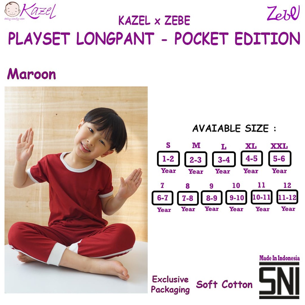 Kazel X Zebe Setelan Piyama Playset Longpants - Pocket Edition BAJU ANAK SML-XXL