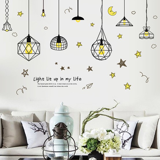 Reliza Wallsticker Lampu Gantung Hitam Hanging Black Lamp Stiker Dinding 7230