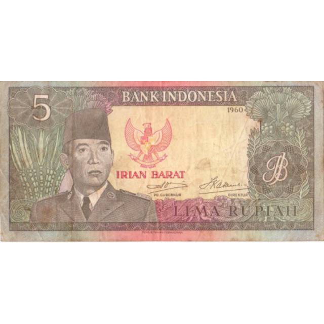 Uang Kuno Lama 5 Rupiah Soekarno Irian Barat Tahun 1960 Langka