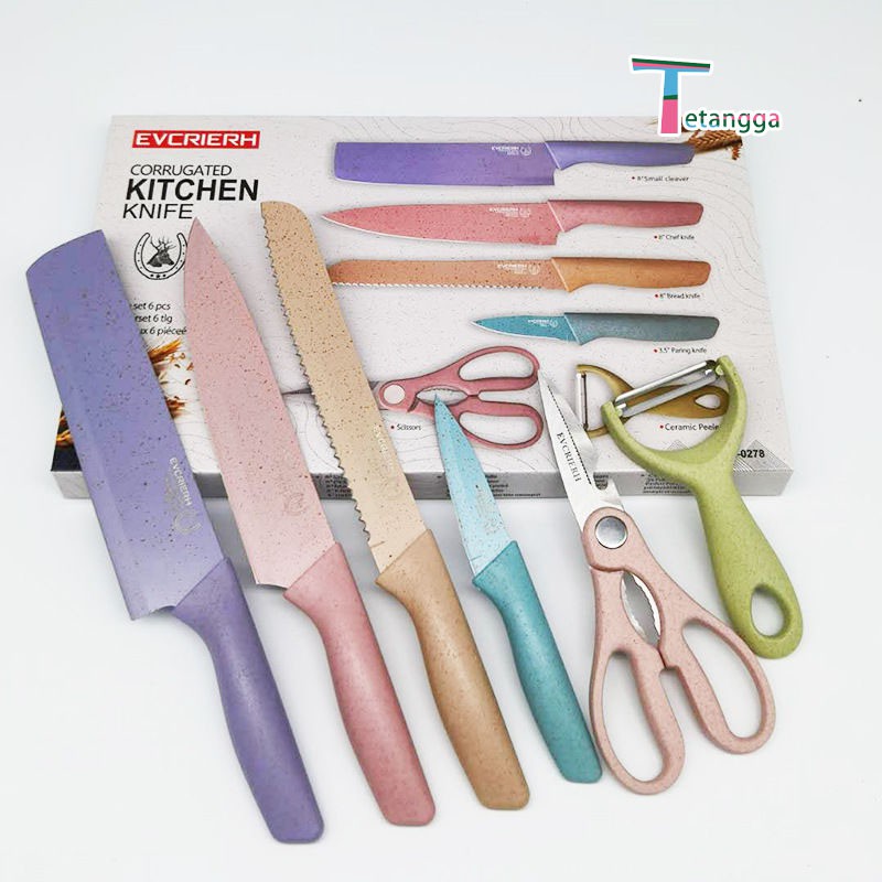 Pisau Pelangi 6 In 1 Fruit Bread Knife Stainless Dilapis Anti Lengket /Peralatan Masak Pisau /VS