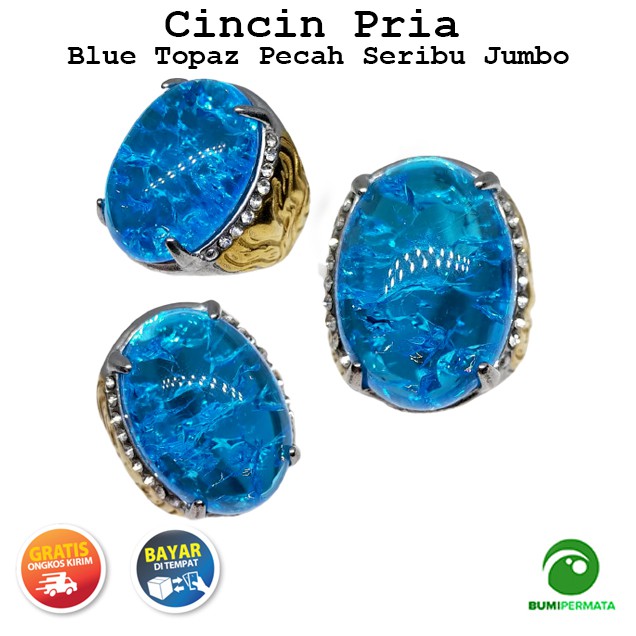Batu Cincin Akik Pria Blue Topaz Pecah Seribu Jumbo