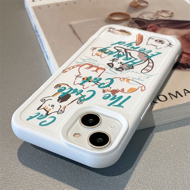 Case Desain Kartun Doodle Kucing Untuk IPhone 12 13 11 Pro Max X Xs Max Xr Uhbd