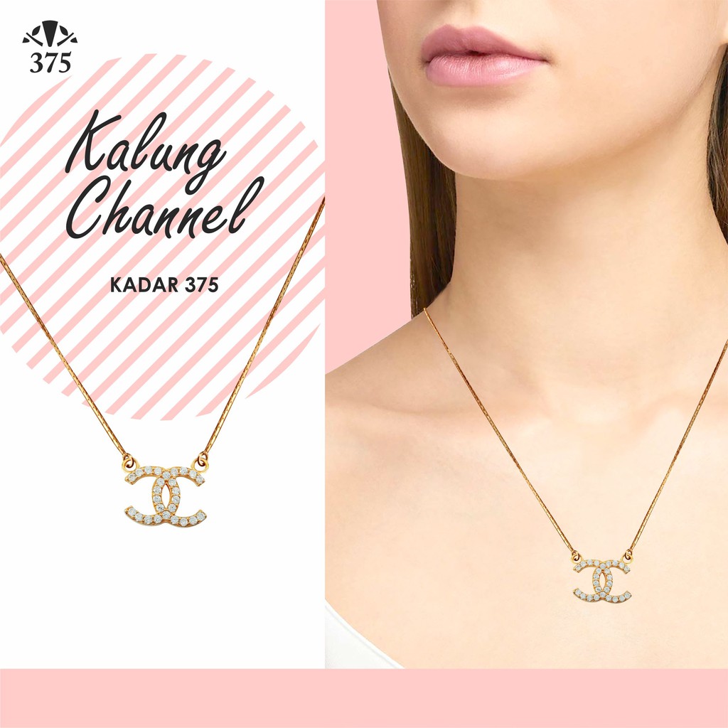 KALUNG DAN LIONTIN CHANEL KECIL EMAS ASLI KADAR 375