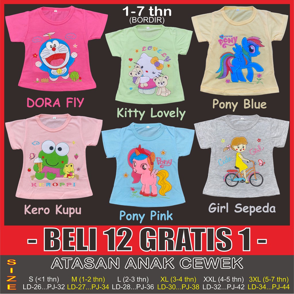 RAINBOW BAJU KAOS BAYI / ANAK CEWEK LUCU &amp; MURAH 1 - 7 TAHUN &quot;BORDIR PART 2&quot;