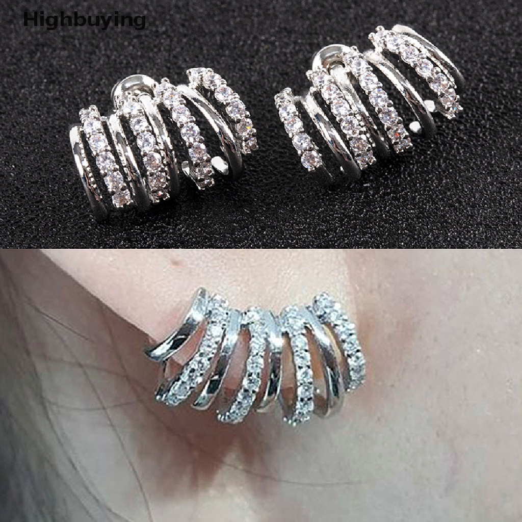 1 Pasang Anting Zirkon Bentuk Cakar Melengkung Warna Silver Bahan Tembaga Untuk Perhiasan Wanita Glory