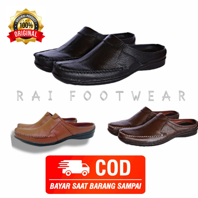 Sepatu Sepatu Selop Pria Kulit Asli Sandal Bustong Laki Laki Sendal Tutong Casual