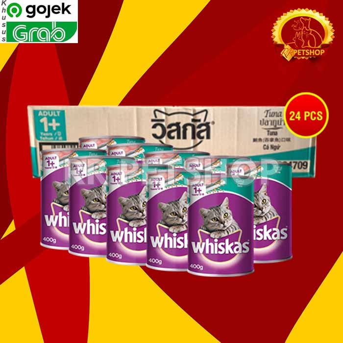 GOSEND Makanan Kucing Whiskas Kaleng Wetfod Grosir Dus Isi 24 PCS 400GR