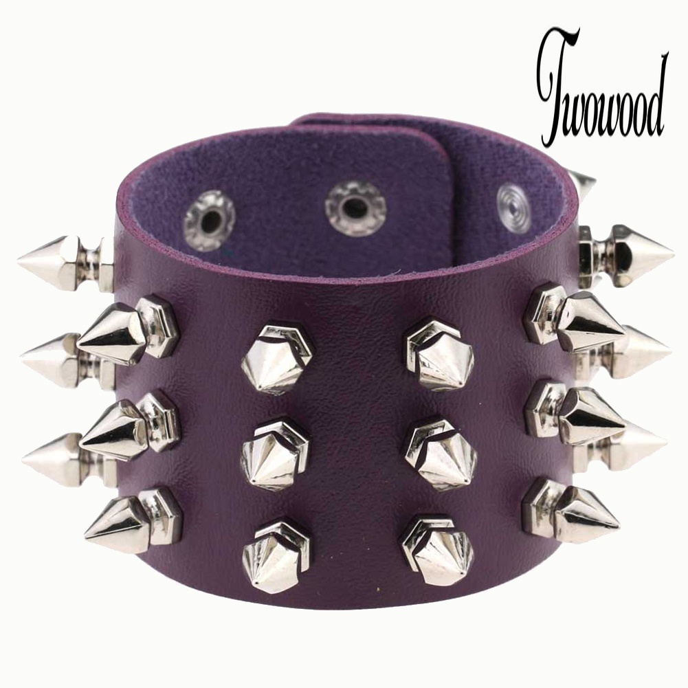 Gelang Bahan Kulit Imitasi Aksen Rivet Gaya Punk Untuk Pria Dan Wanita