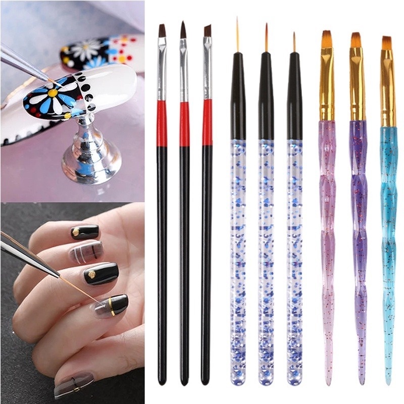 3 Pcs Set Acrylic 3D Ultra Fine Line UV Gel Painting Pen / French Stripe Nail Brush Set / DIY Nail Art Tools / Professional Manicure Accessories