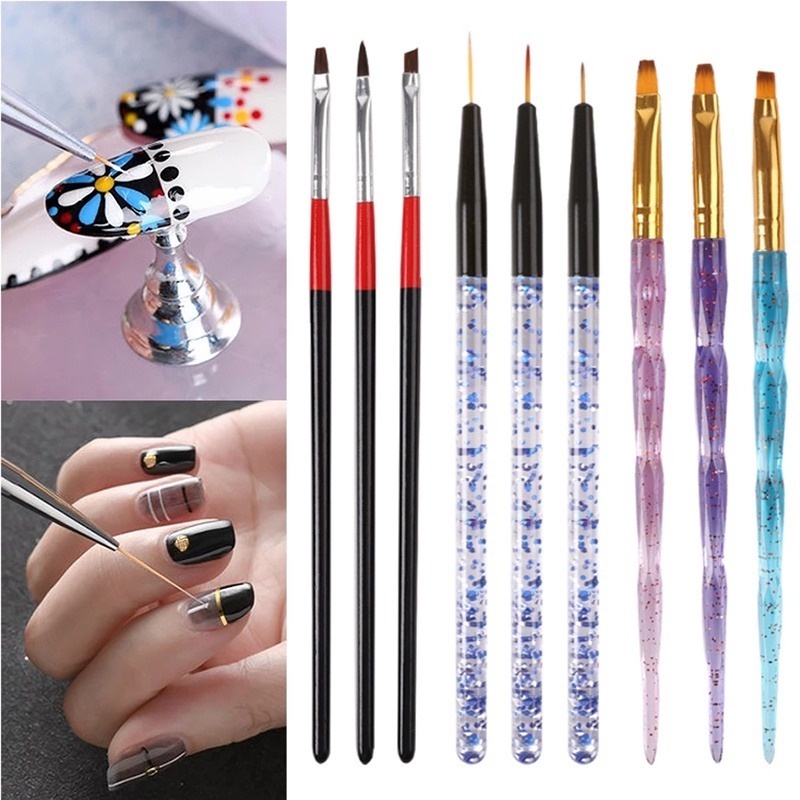 3 Pcs Set Acrylic 3D Ultra Fine Line UV Gel Painting Pen / French Stripe Nail Brush Set / DIY Nail Art Tools / Professional Manicure Accessories