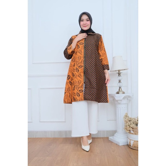 tunik sogan resleting depan batik solo tunik batik