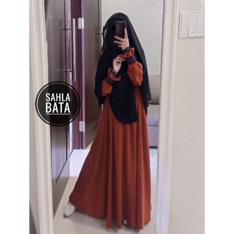 SERODJA Sahla Dress Gamis Simple Renda Rempel, Size M. L dan XL-Bata