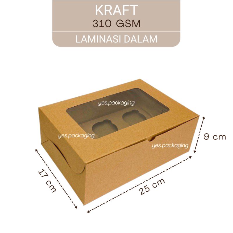 

[25x17x9cm] KRAFT LAMINASI JENDELA Box Dus Kotak Kemasan Pudding Muffin Cupcake Lubang Isi 6