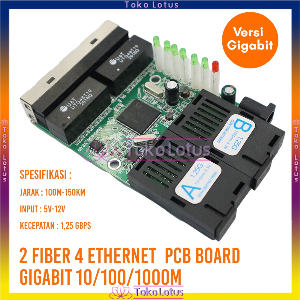 Fiber Optical Media Converter 2SC 4 RJ45 2F4E Ethernet PCBA board 10/100/1000M switch 4 RJ45 UTP 2 SC Gigabit [Bisa Bayar Ditempat]