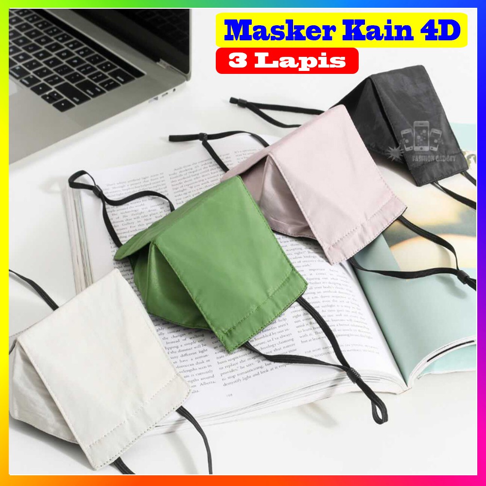 Masker Kain  4D 3 Lapis / Masker Kain Earloop 3ply Polos / Masker Kain polos 3 lapis Warna - ACAK