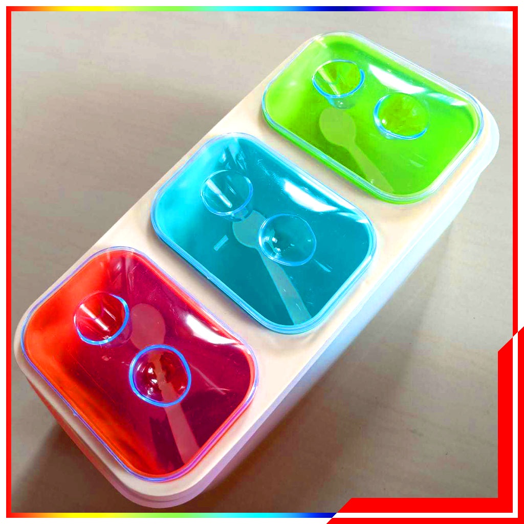 Set Wadah Bumbu Dapur 3in1 / Tempat Bumbu Set 3 Kotak / Kotak Bumbu Dapur Unik Lucu Plus Alas &amp; Sendok