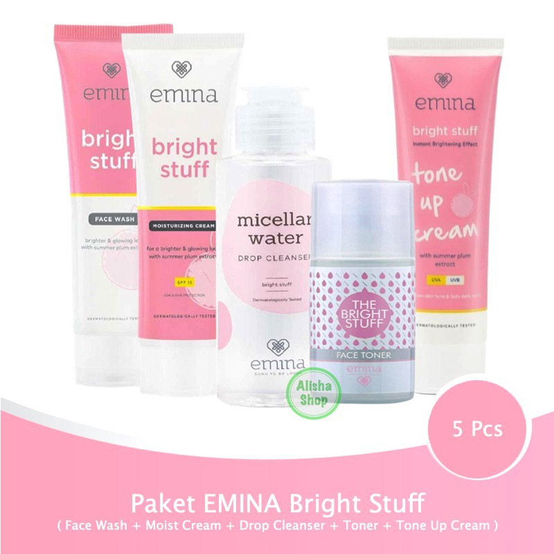 Paket Emina Bright Stuff Face Wash Moist Cream Drop Cleanser Toner Tone Up Cream 5pcs Shopee Indonesia