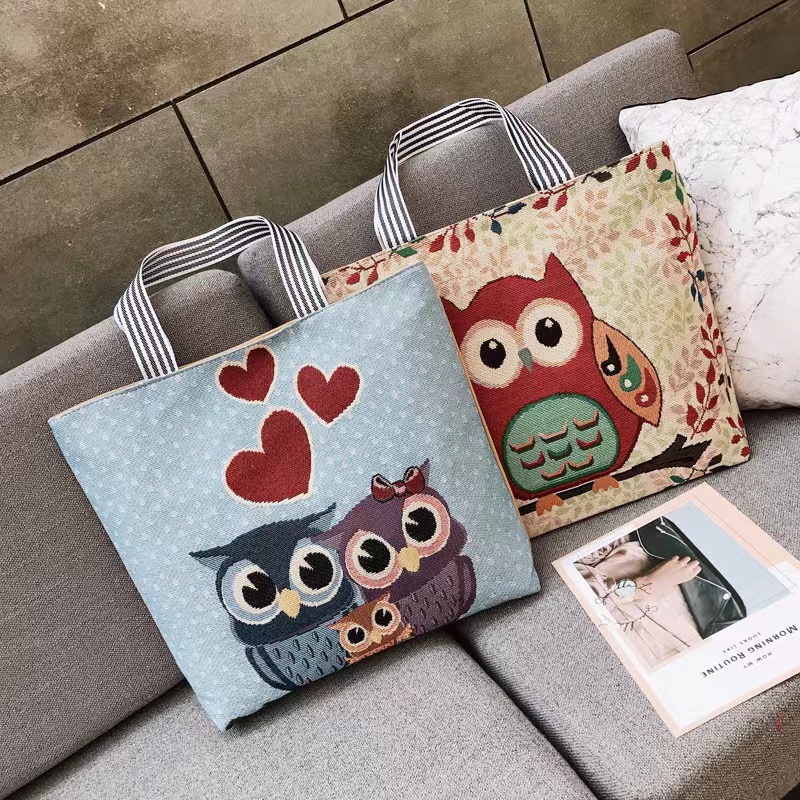 Tas Tote Bag Wanita Besar Kanvas Import/Women Tote Bag/Tas Selempang Wanita/Tas Motif Owl