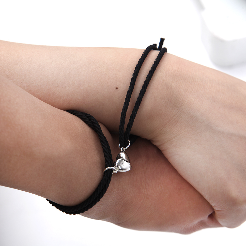 2pcs/pair Adjustable Magnet Couple Bracelets Elastic Rubber Band Love Shape Braclet Lover Gift