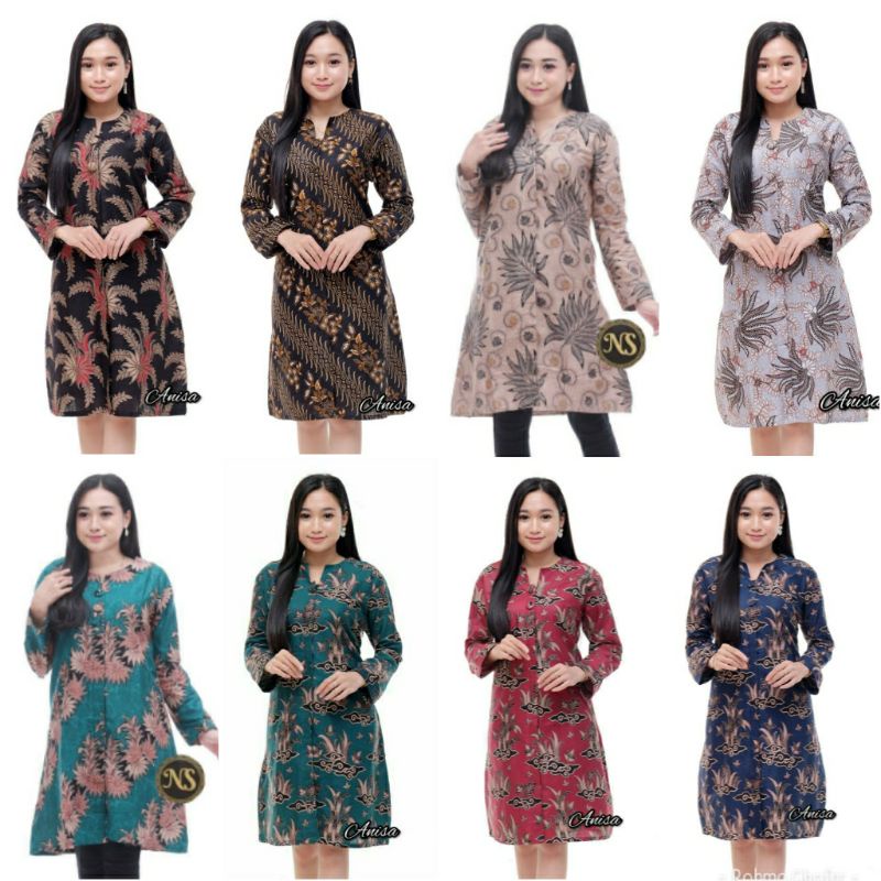 BATIK WANITA TUNIK KANCING BUSUI NAVBOR YELBOR WHITBOR CREAMBOR TUNIK BATIK MODERN HRB030 DOLBI DOB