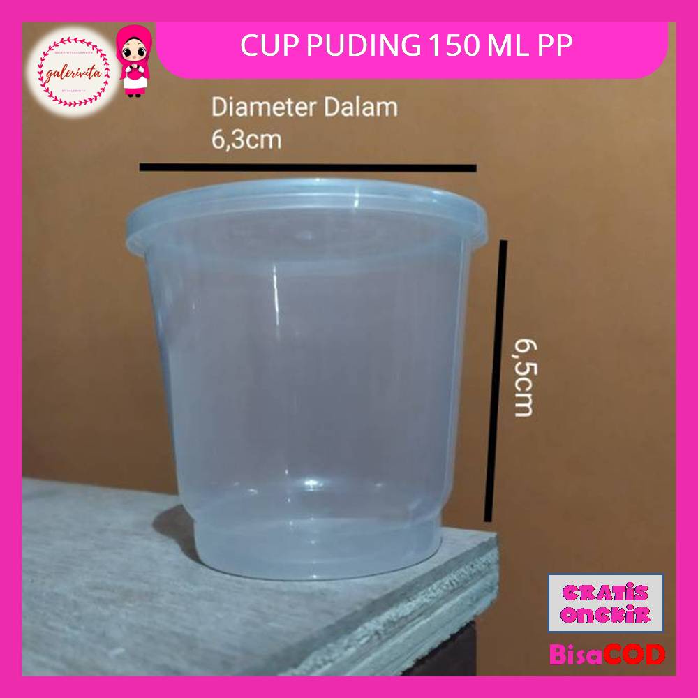 Gelas Pudding Thinwall Cup Pudding 150 Ml + Tutup / Cup Puding 150 Ml Transparan