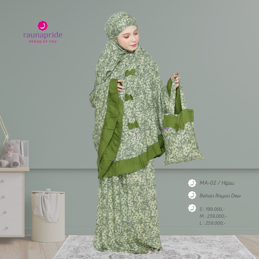 MUKENA ANAK RAUNA MA 02 HIJAU BAHAN RAYON PREMIUM ADEM