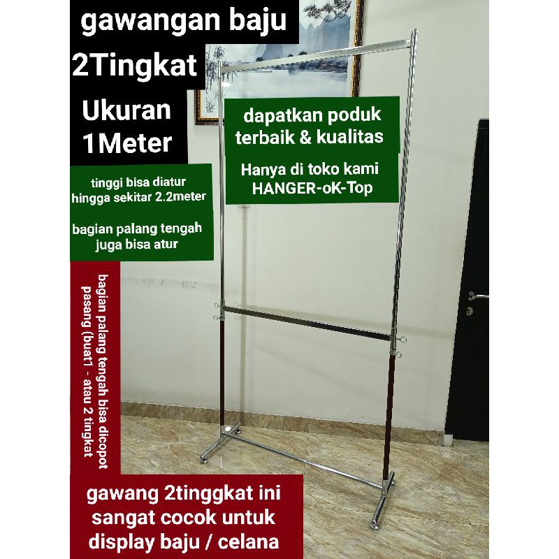 gawangan baju 2 tingkat ukuran (1 meter)