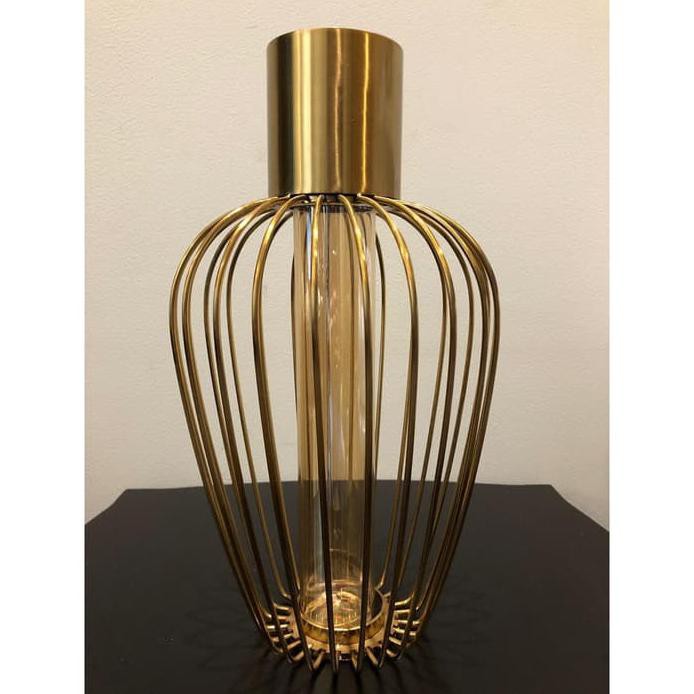 VASE FLOWER IRON GOLD / VAS BUNGA BESI EMAS KACA VAS PAJANGAN DEKORASI - BESAR