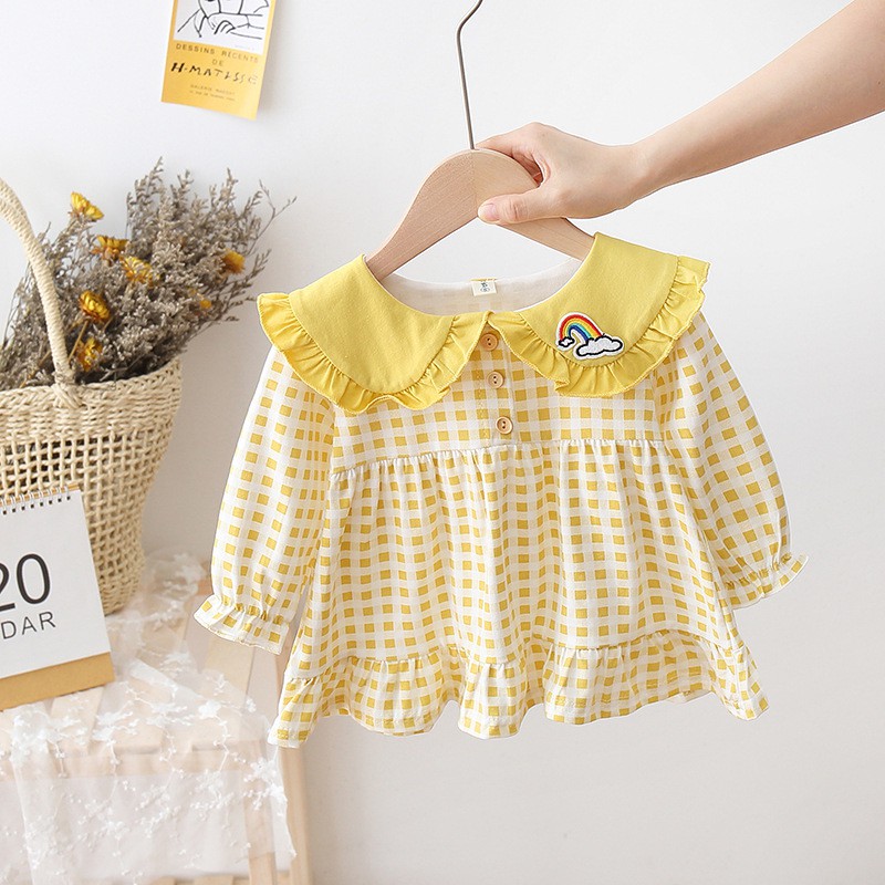 HappyOliver DRESS CLOUD KOTAK RAINBOW 5881 EBV Baju Dress Anak Perempuan Import